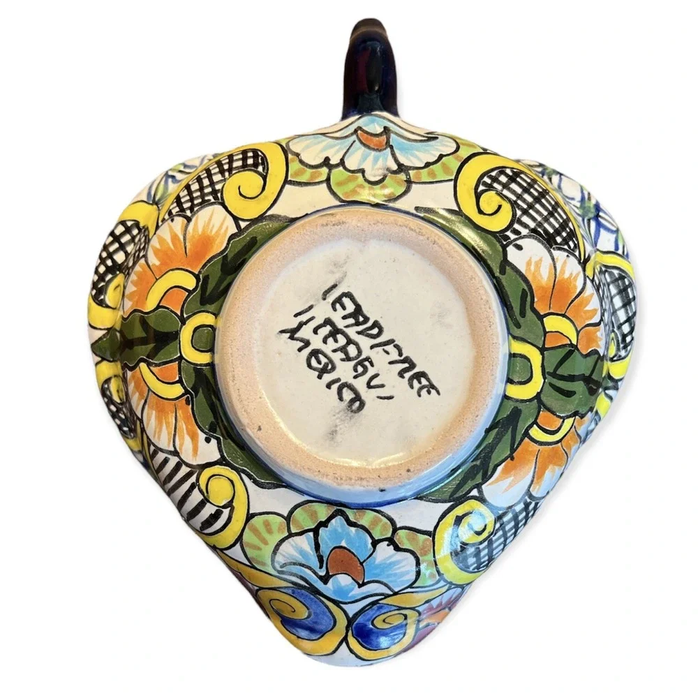 Mexican Talavera Pottery Hand Painted Condiment Bowl & Spoon - Serving Dish Set